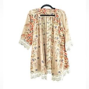 KIMONo🌟 Tan Orange Flower | Lace Trim 🌟MUST BUNDLE🌟